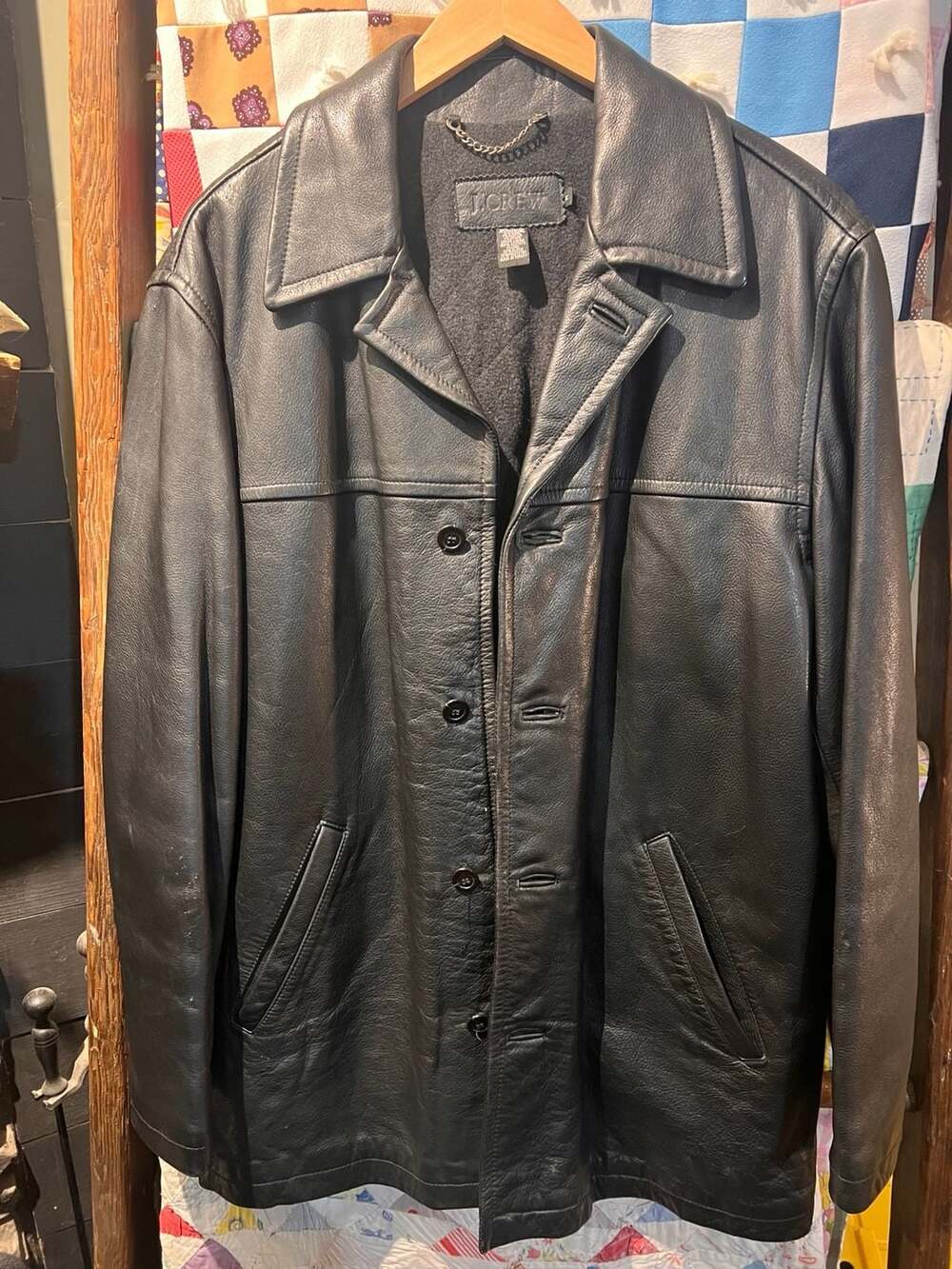 J.Crew Leather Jacket Size M Black Coat Wool Lined